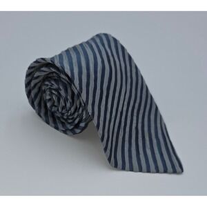 Issey Miyake White Label Silk Tie Blue Grey Stripe Made in Japan